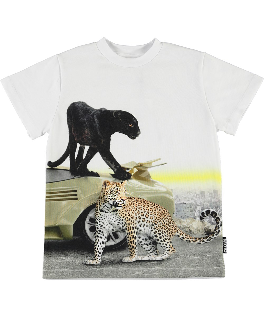 Road - Wild City - T-Shirt mit Panther-Leopard-Sportwagen-Print.