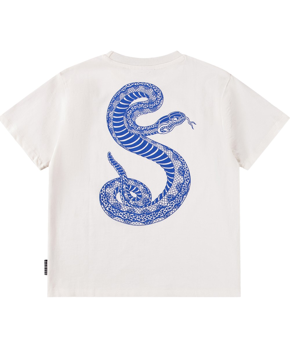 Rodney - Blue Snake - Weißes T-Shirt für Kinder aus Öko-Baumwolle