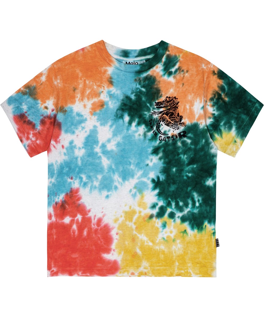 Rodney - Colour Play - Tie-Dye-T-Shirt aus Öko-Baumwolle mit Alligator-Print.