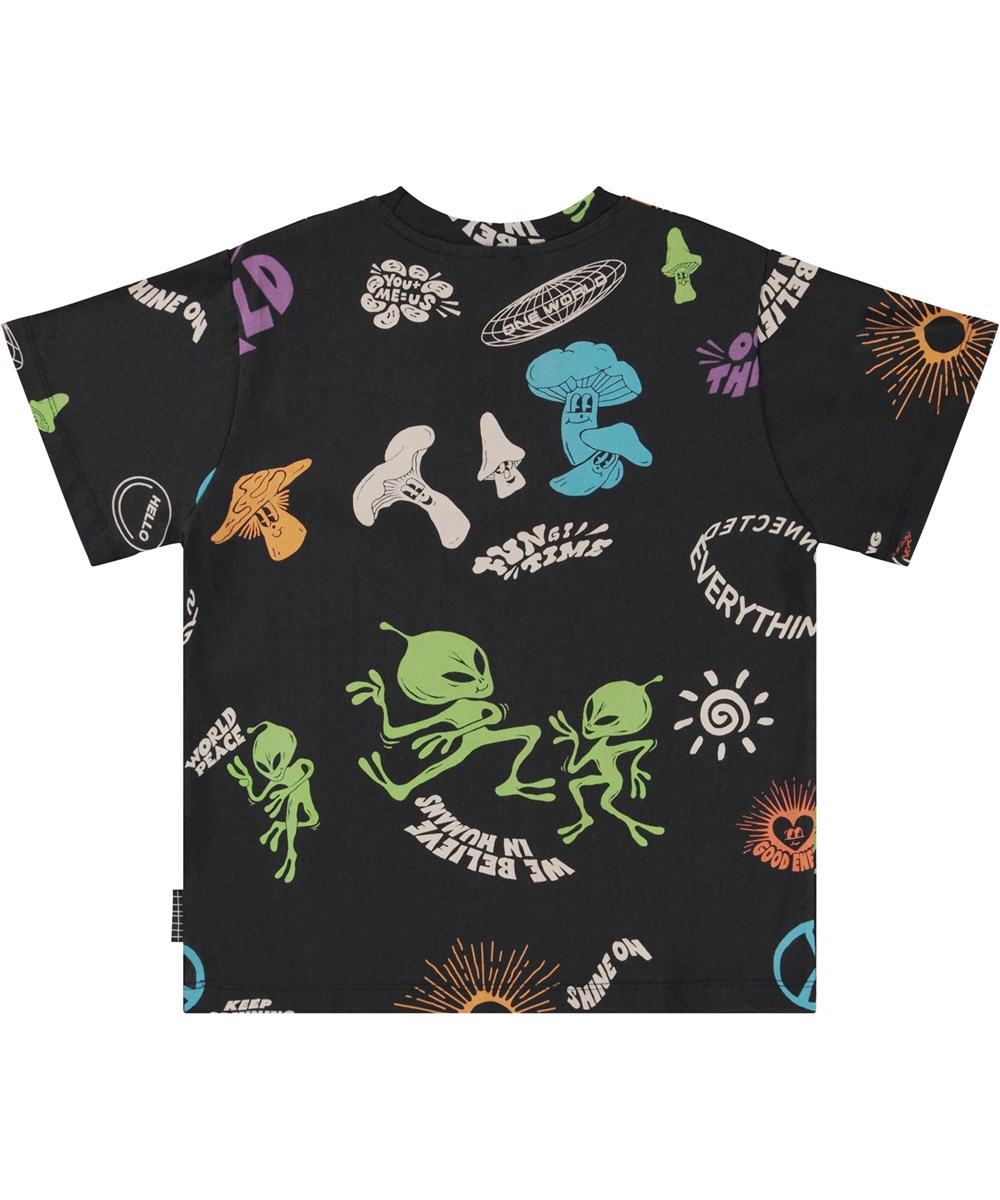 Rodney - Living Colour - Schwarzes Öko-T-Shirt mit mehrfarbigem Placement-Print