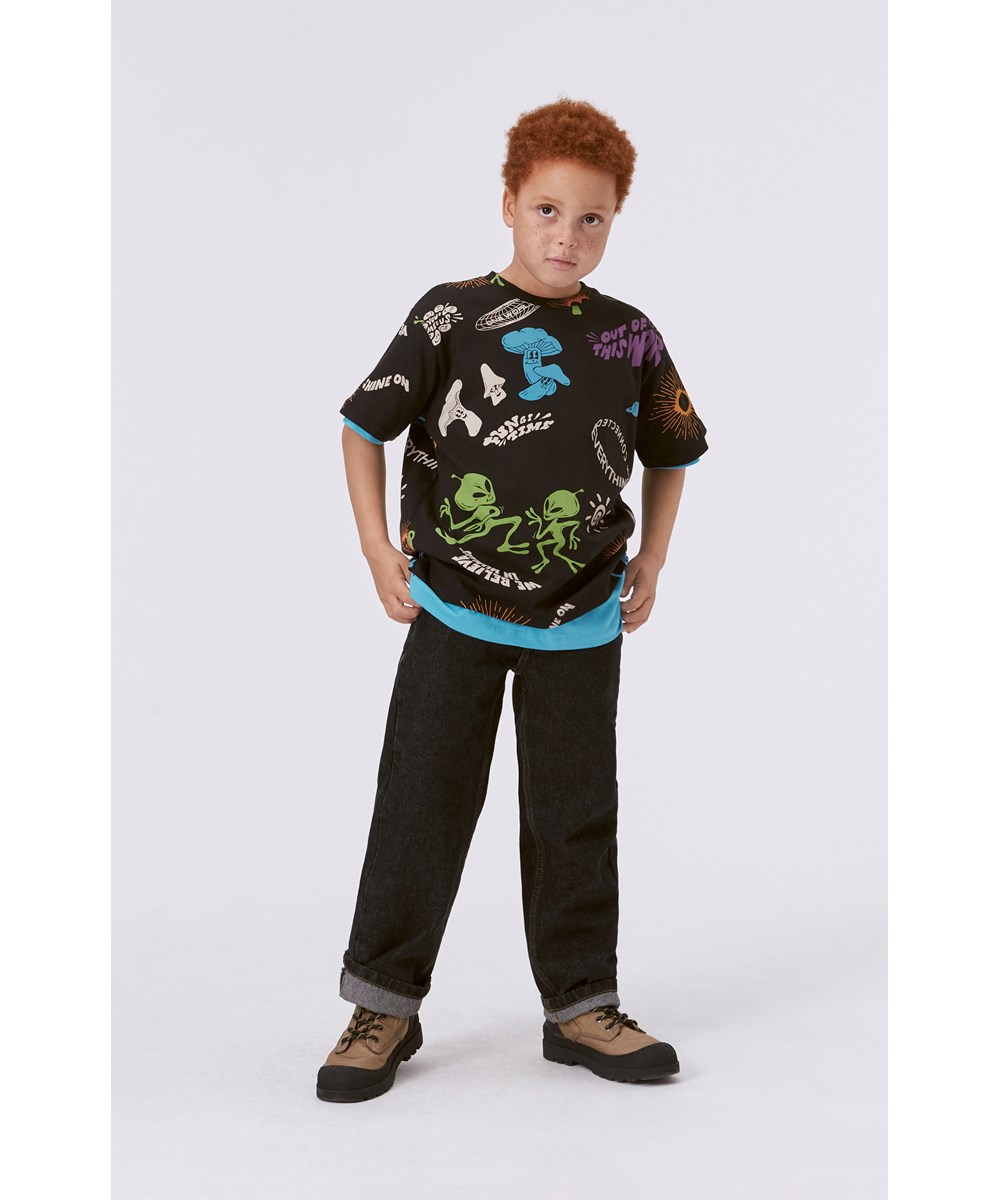 Rodney - Living Colour - Schwarzes Öko-T-Shirt mit mehrfarbigem Placement-Print