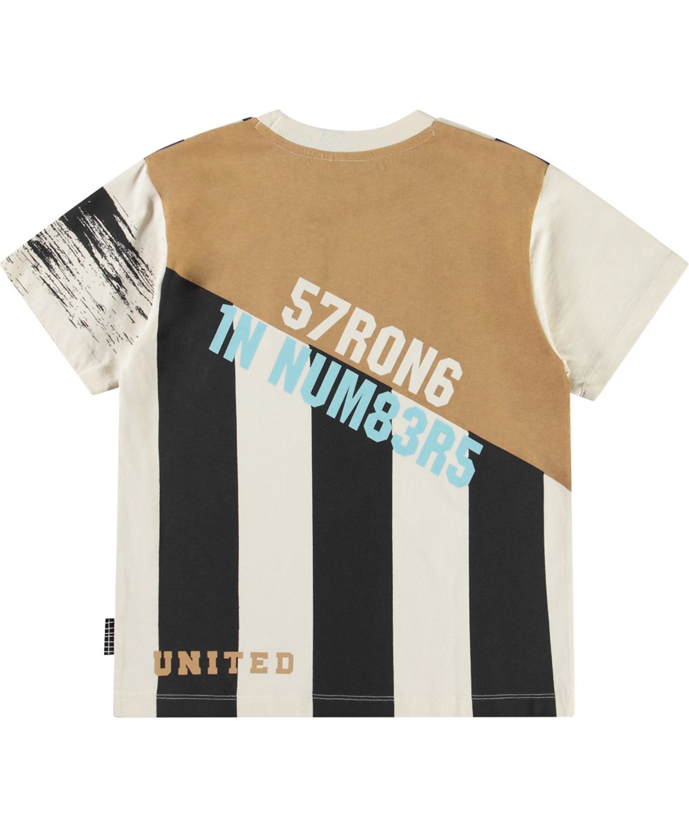 Rodney - Mash Up Neutral - Off-weißes T-Shirt mit Druck für Kinder aus Öko-Baumwolle mit kurzen Ärmeln und geripptem Ausschnitt.