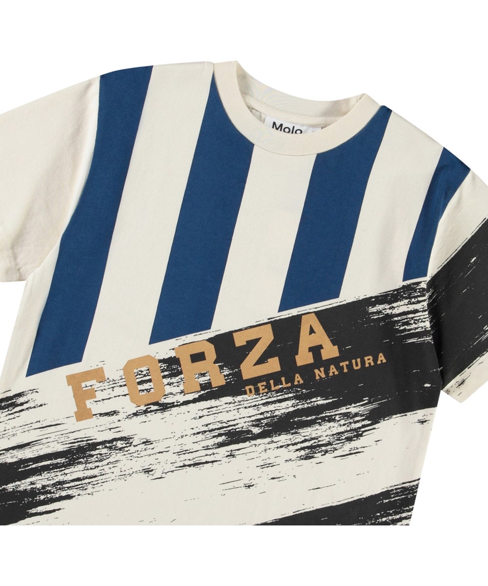 Rodney - Mash Up Neutral - Off-weißes T-Shirt mit Druck für Kinder aus Öko-Baumwolle mit kurzen Ärmeln und geripptem Ausschnitt.