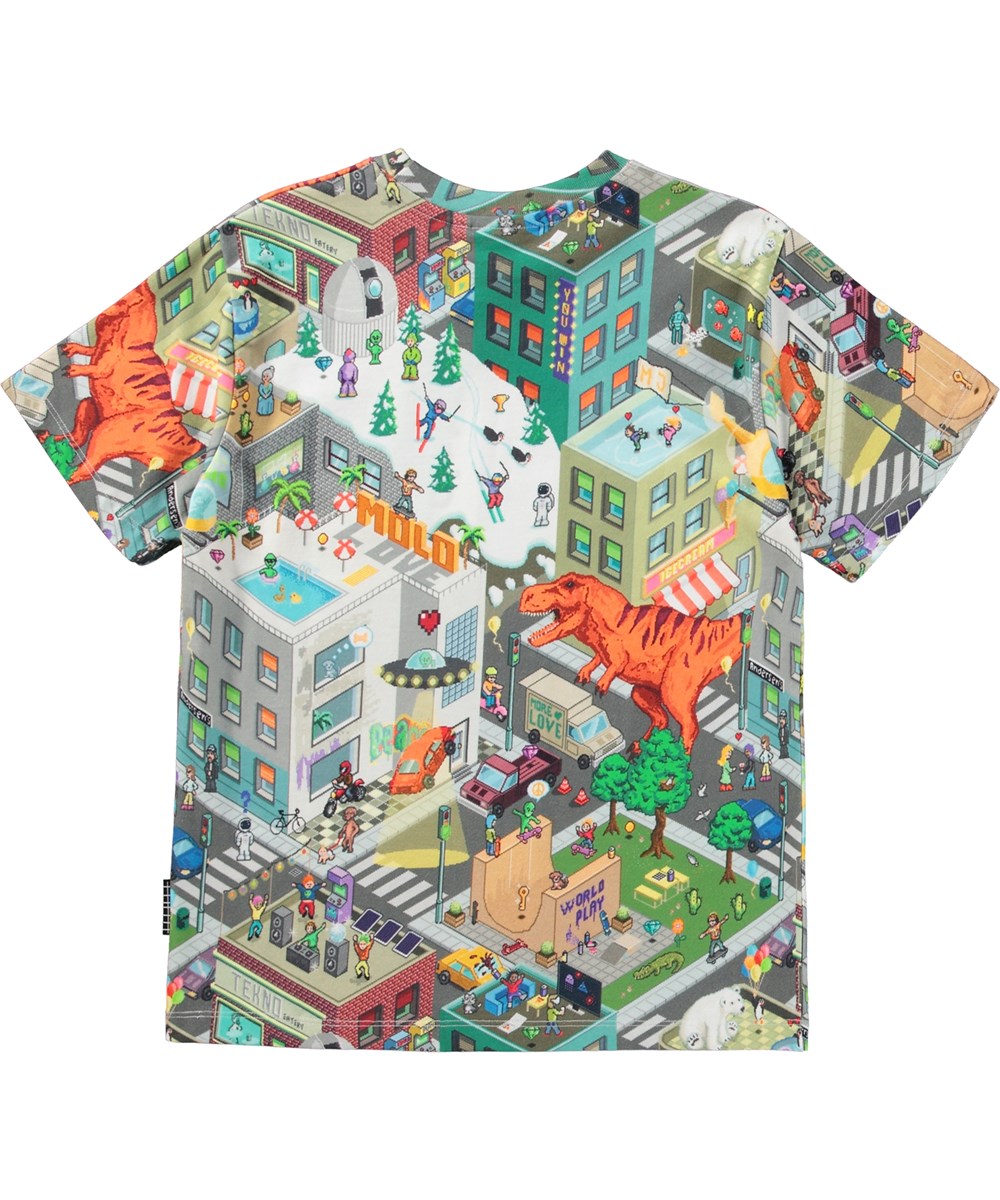 Rodney - Pixelhagen - Mehrfarbiges T-Shirt aus Öko-Baumwolle mit übergroßer Passform und Arcade-Druck.