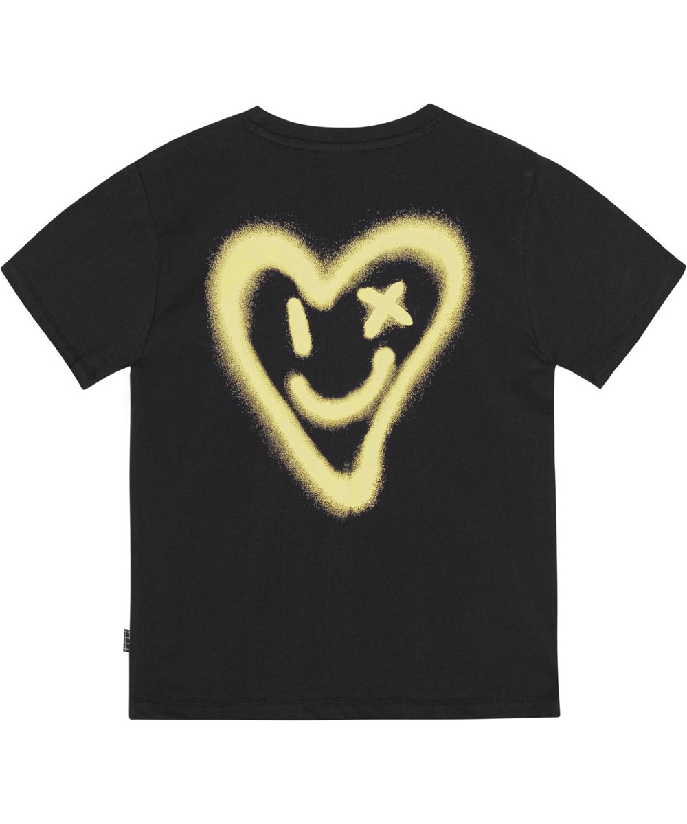 Rodney - Black - Schwarzes Öko-T-Shirt mit gelbem, aufgesprühtem Herz-Print