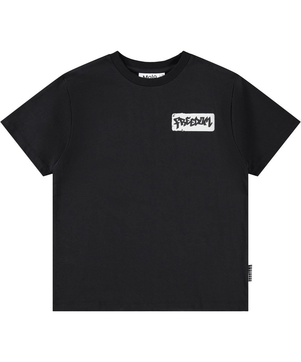 Rodney - Skate Love - Schwarzes übergroßes T-Shirt für Kinder aus weicher Öko-Baumwolle mit kurzen Ärmeln und einem gerippten Ausschnitt.