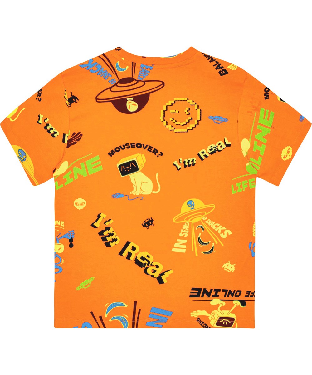 Rodney - Tooniverse - Oranges T-Shirt aus Öko-Baumwolle mit kurzen Ärmeln und einem all-over Comic-Print