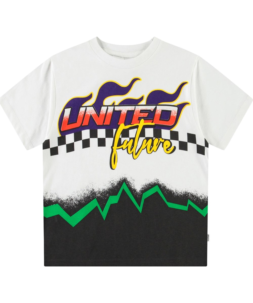 Rodney - United Future - Weißes T-Shirt mit Aufdruck für Kinder aus Öko-Baumwolle mit kurzen Ärmeln und geripptem Ausschnitt.