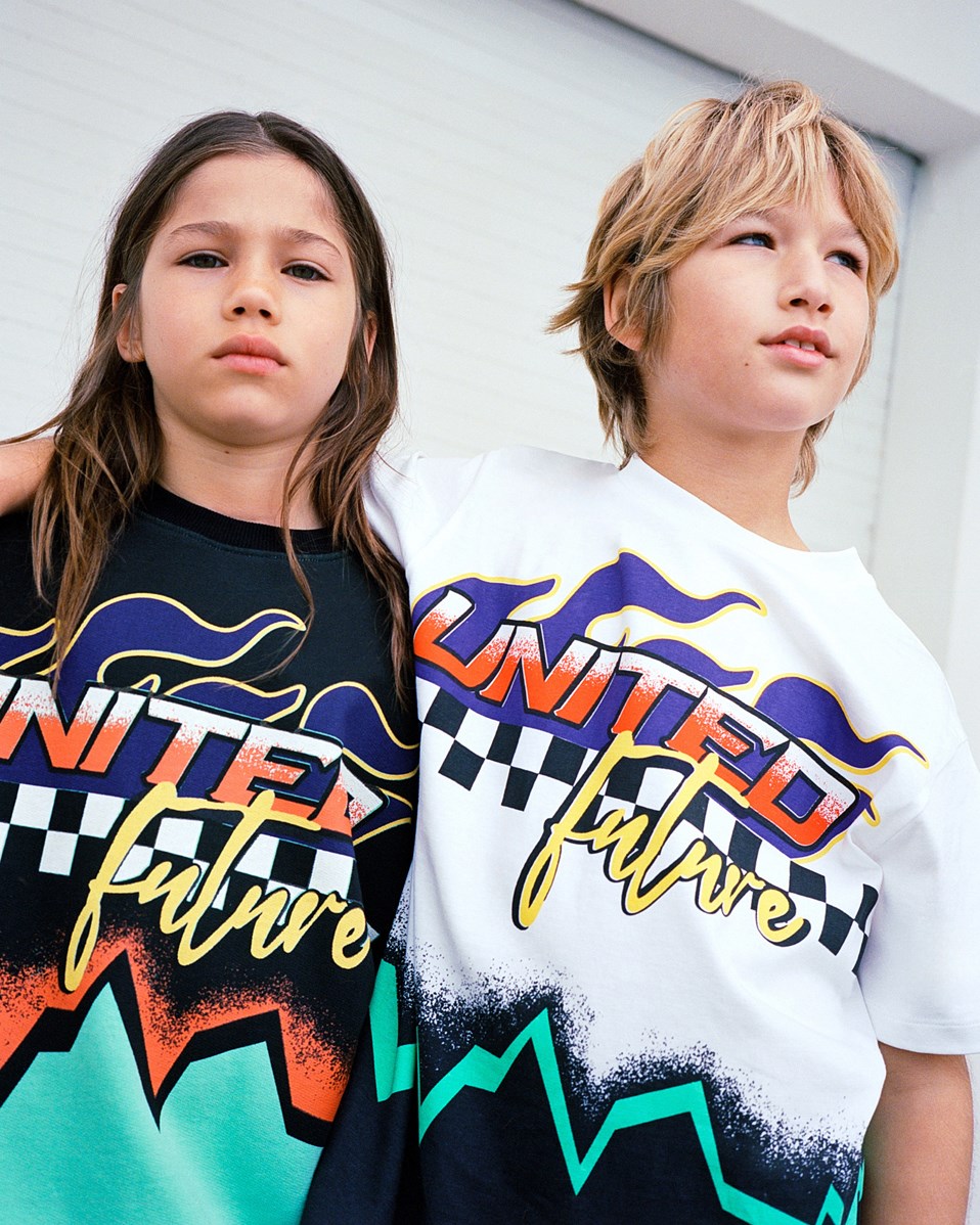 Rodney - United Future - Weißes T-Shirt mit Aufdruck für Kinder aus Öko-Baumwolle mit kurzen Ärmeln und geripptem Ausschnitt.