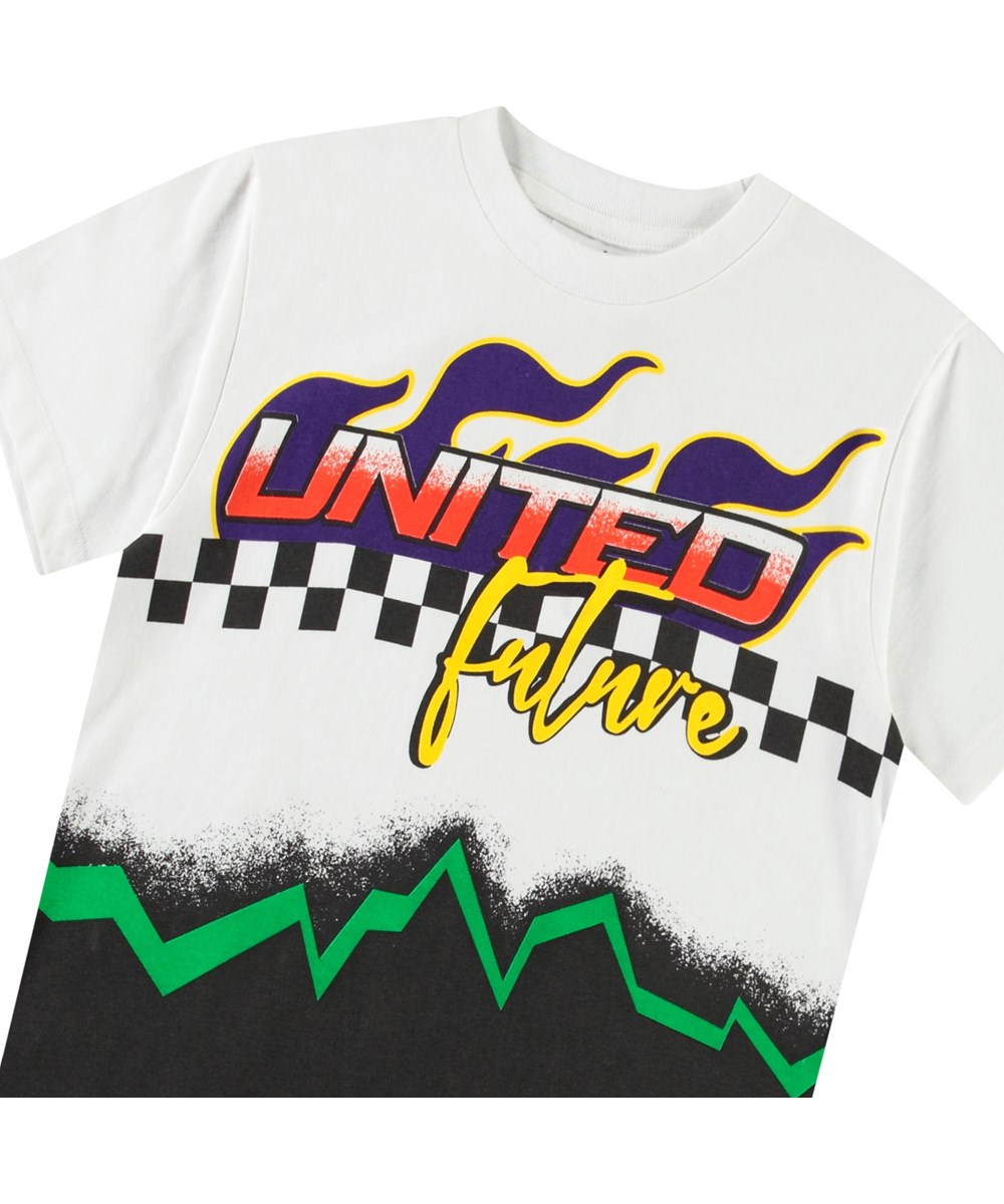 Rodney - United Future - Weißes T-Shirt mit Aufdruck für Kinder aus Öko-Baumwolle mit kurzen Ärmeln und geripptem Ausschnitt.