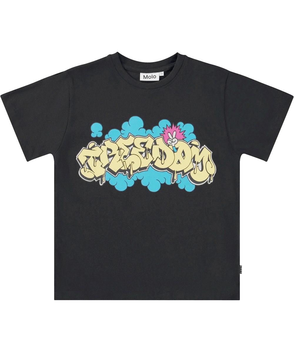 Rodney - Black - Schwarzes T-Shirt mit Graffiti-Frontprint