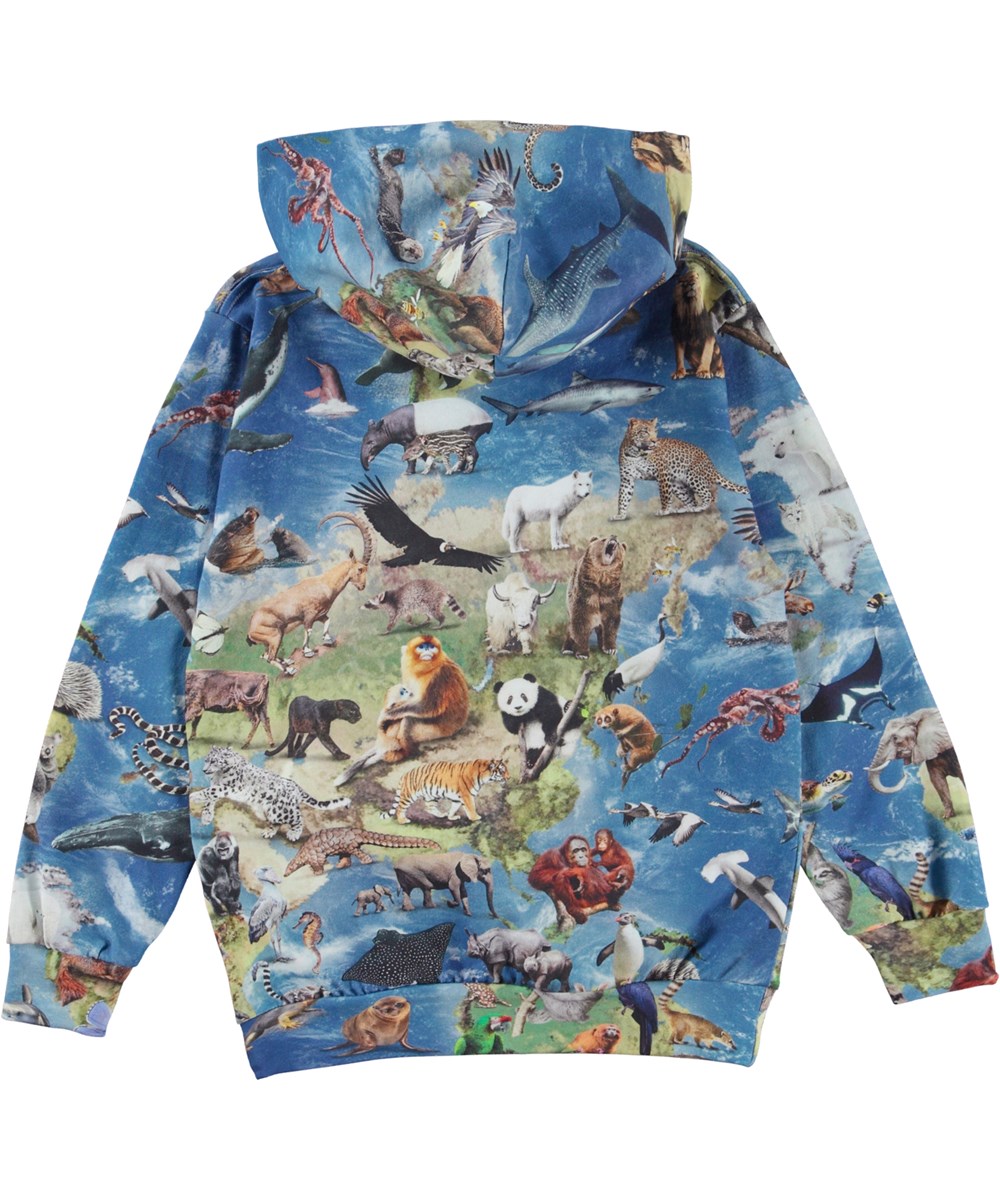 Romo - Amazing Earth - Blauer Hoodie mit Tier- und Globus-Print