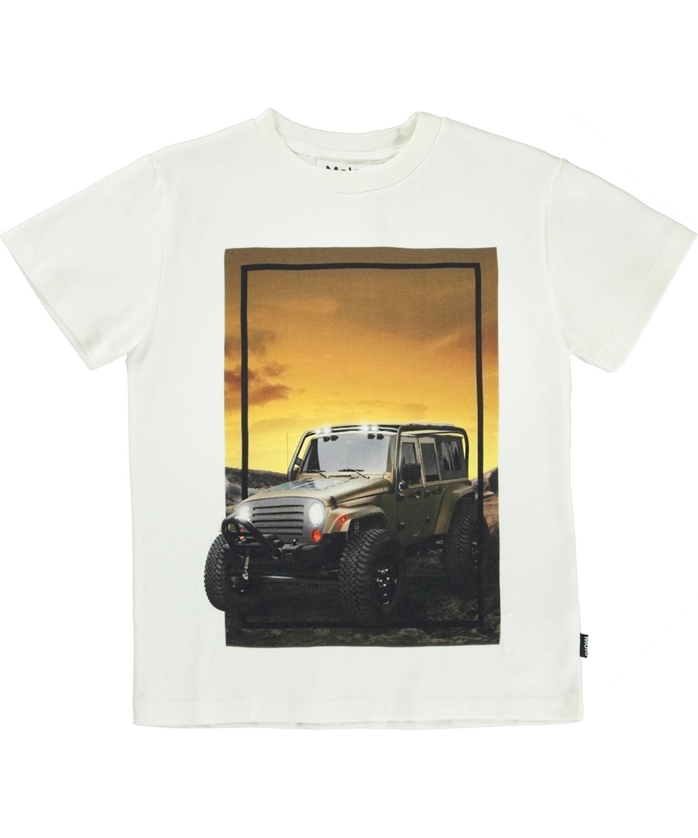 Roxo - Golden Jeep - Weißes Öko-T-Shirt mit Jeep-Aufdruck