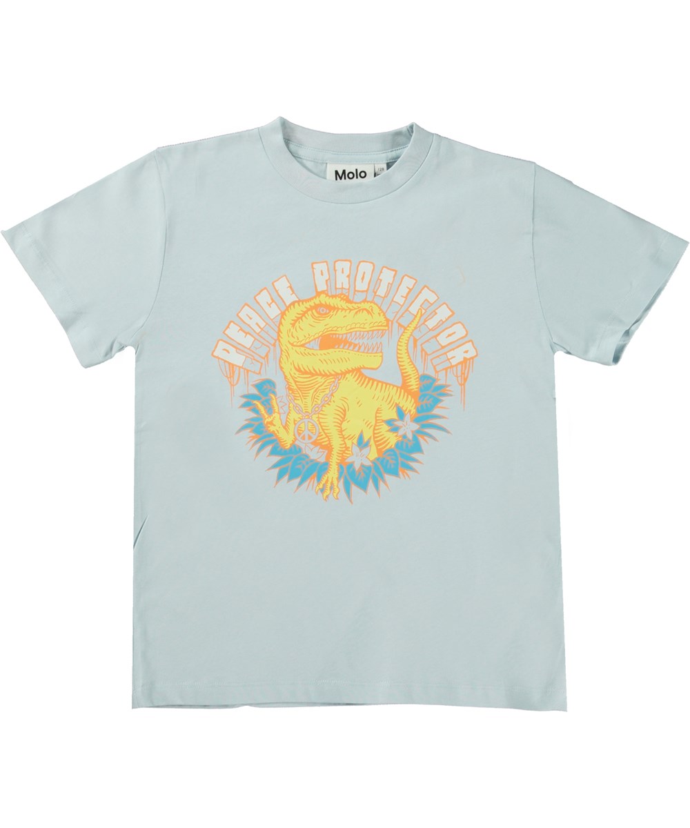 Roxo - Iced Blue - Hellblaues Öko-T-Shirt Peace-Dinosaurier-Print