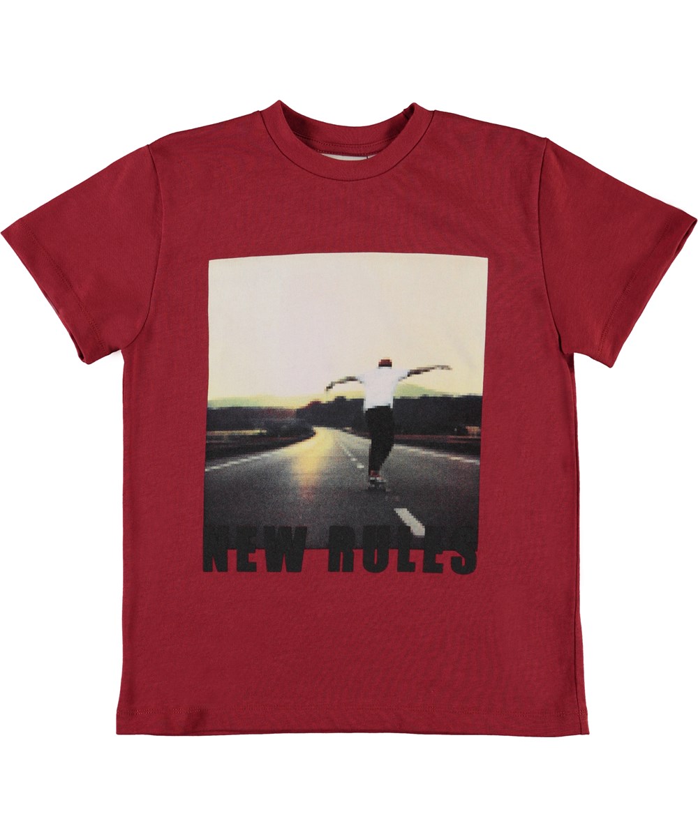 Roxo - Pixel Skater - Rotes Öko-T-Shirt mit Skater