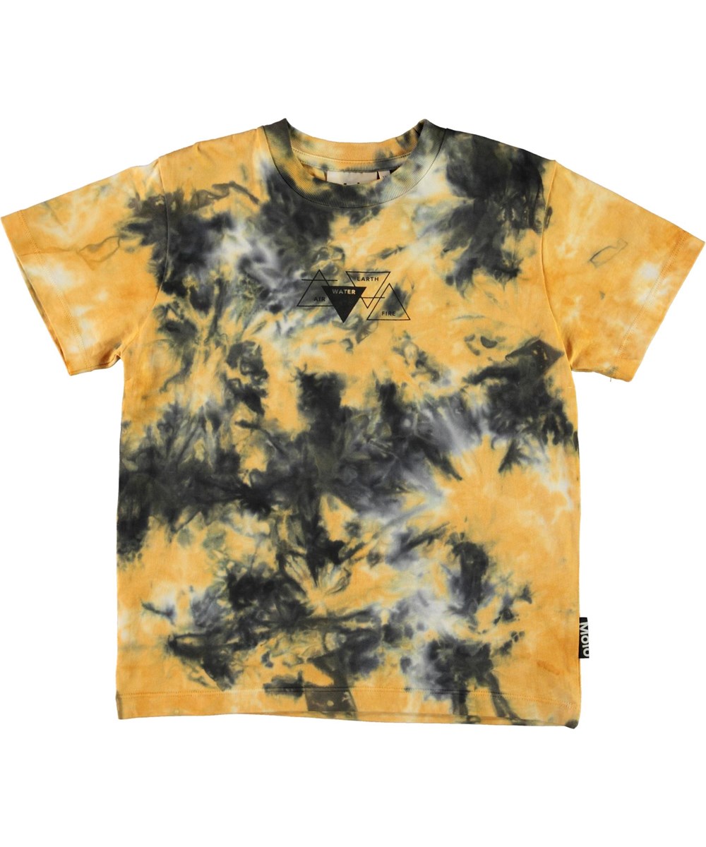 Roxo - Tie Dye - Öko gelbes und graues Batik-T-Shirt