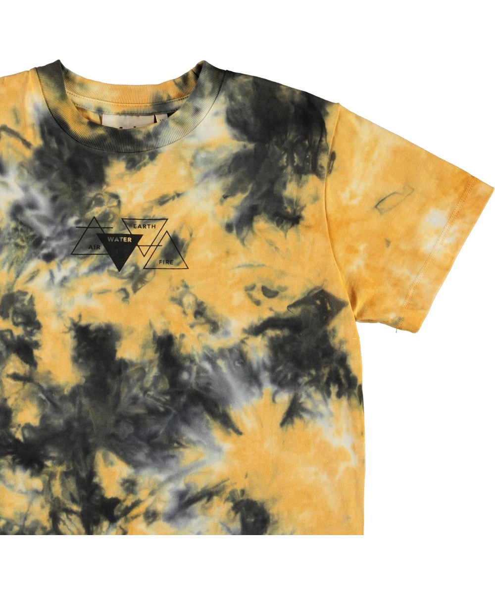 Roxo - Tie Dye - Öko gelbes und graues Batik-T-Shirt