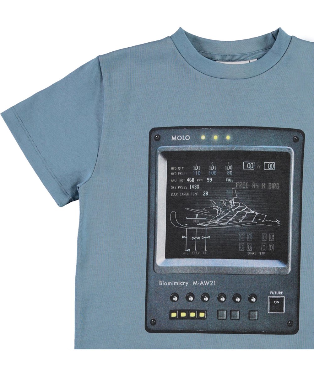 Roxo - Aero - Öko blaues T-Shirt mit Raketendruck