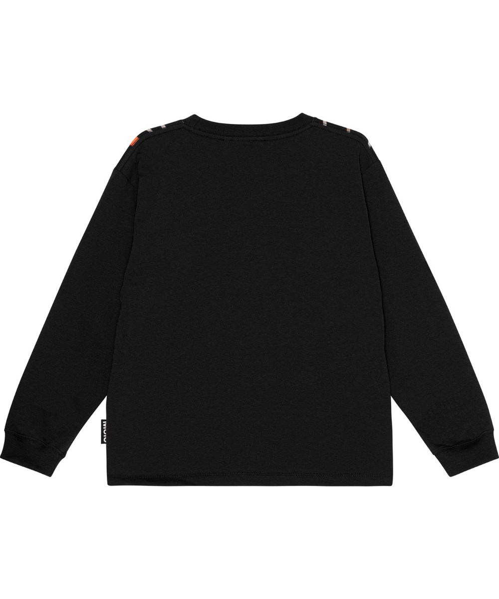 Rube - Basket Net Dark - Schwarzes Öko-Langarmshirt mit Basketball-Print