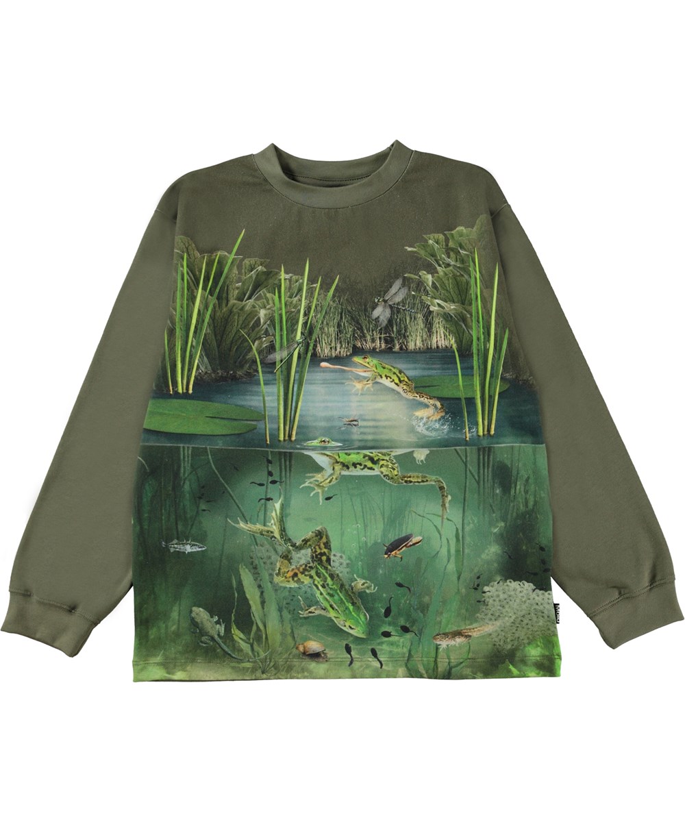Rube - Frog Pond - Grünes Öko-T-Shirt mit Froschteich-Aufdruck