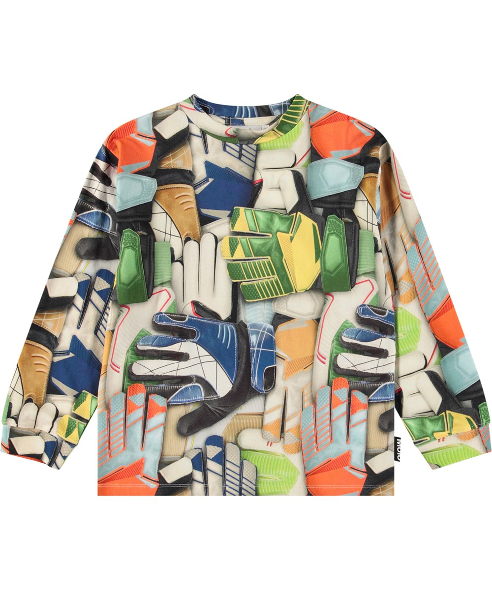 Rube - Goalie Gloves - Buntes Langarmshirt für Kinder aus Öko-Baumwolle mit geripptem Besatz am Ausschnitt und an den Ärmeln sowie einer lockeren Passform.