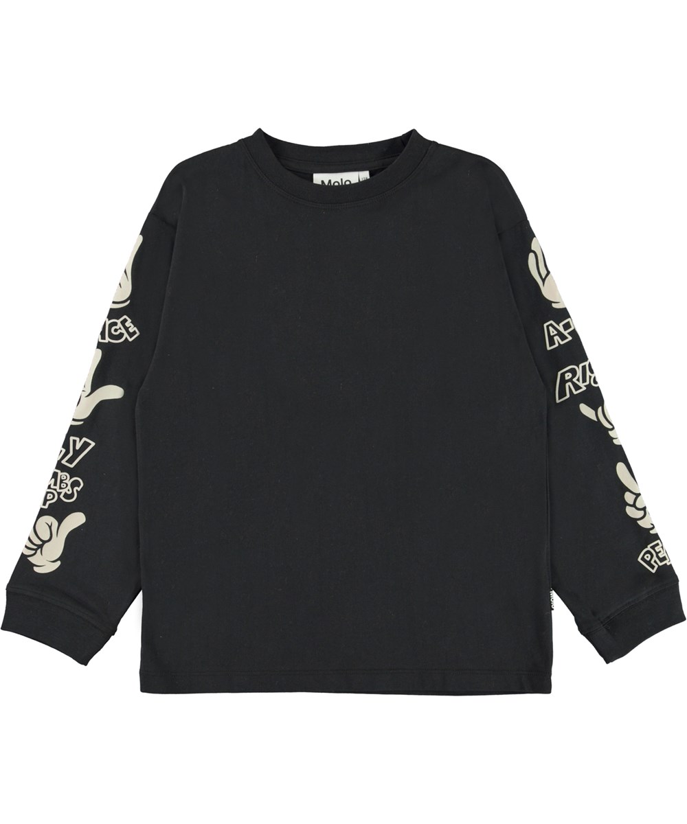 Rube - Good Signs - Schwarzes Öko-Langarmshirt mit Handaufdruck