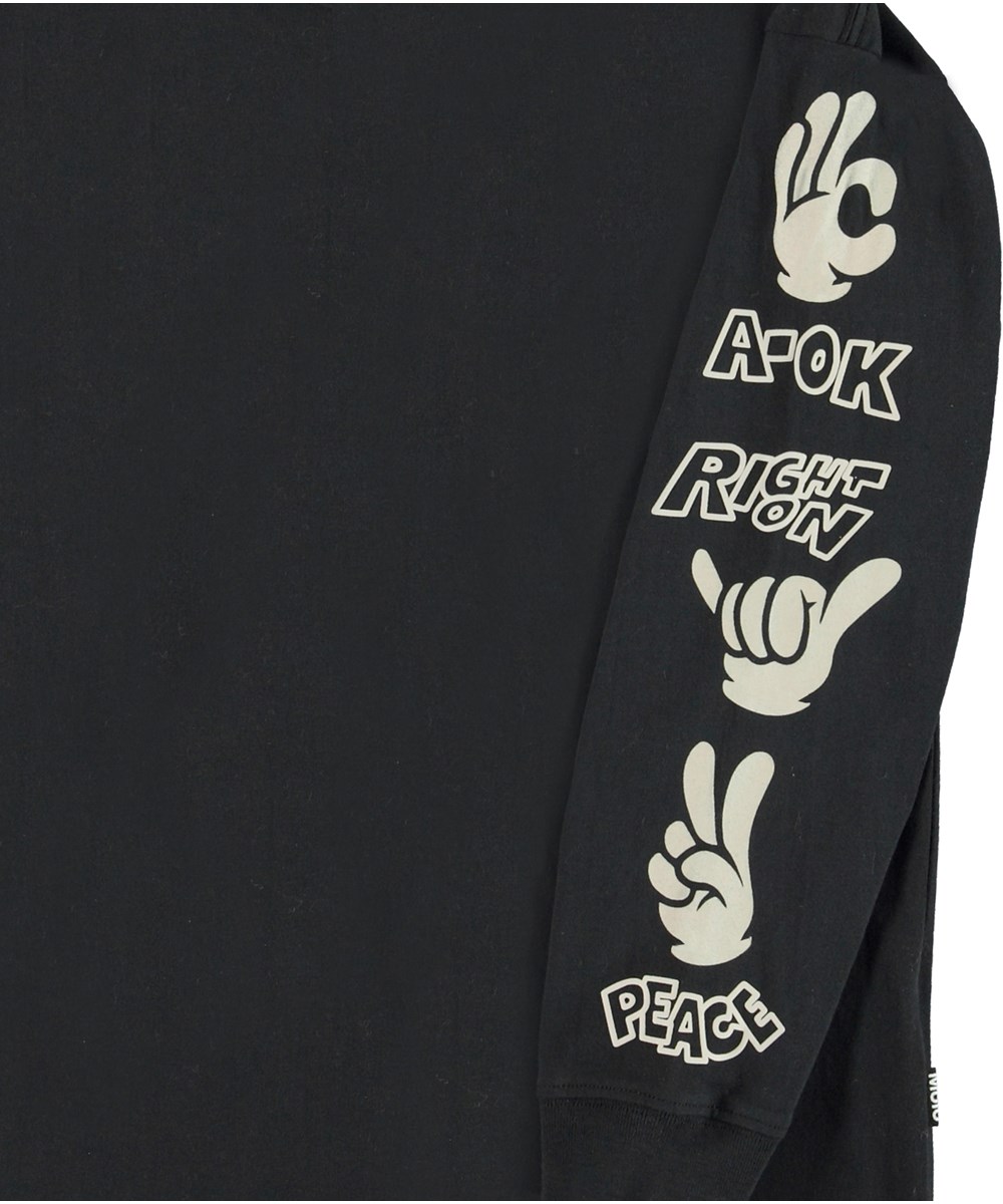 Rube - Good Signs - Schwarzes Öko-Langarmshirt mit Handaufdruck