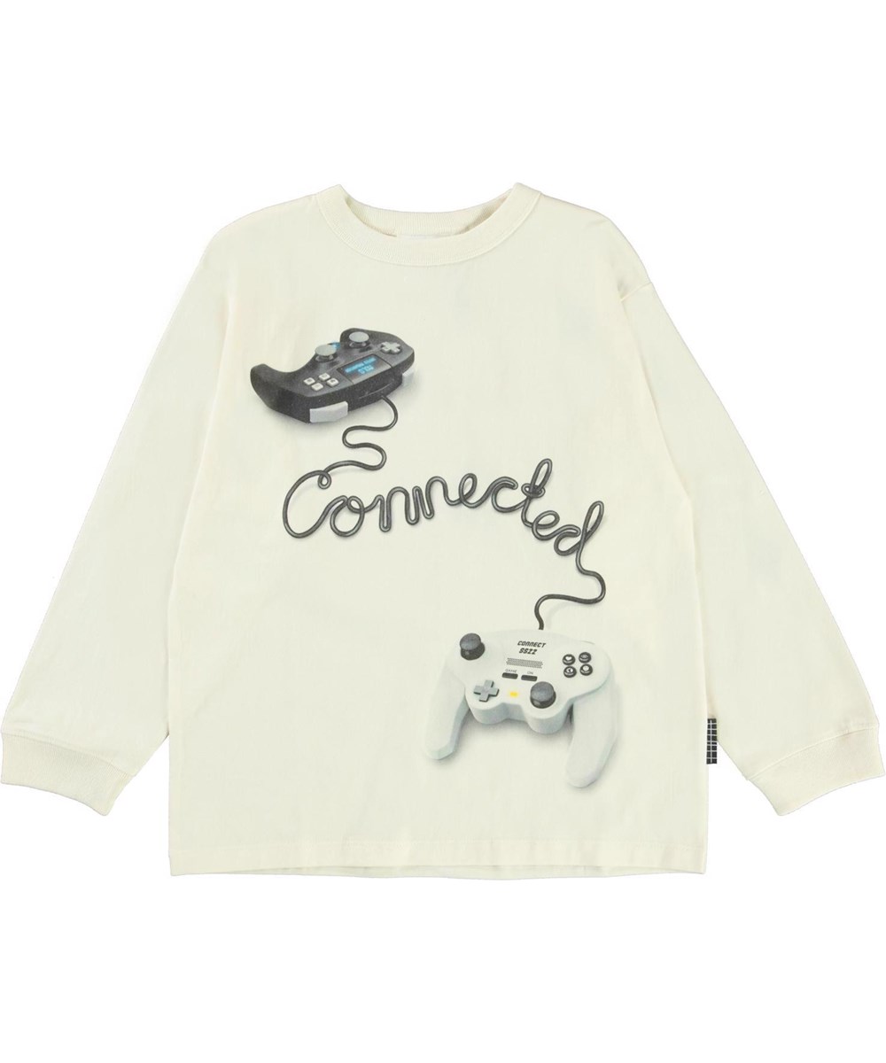 Rube - Ivory - Weißes Langarm-T-Shirt mit Controller-Print.