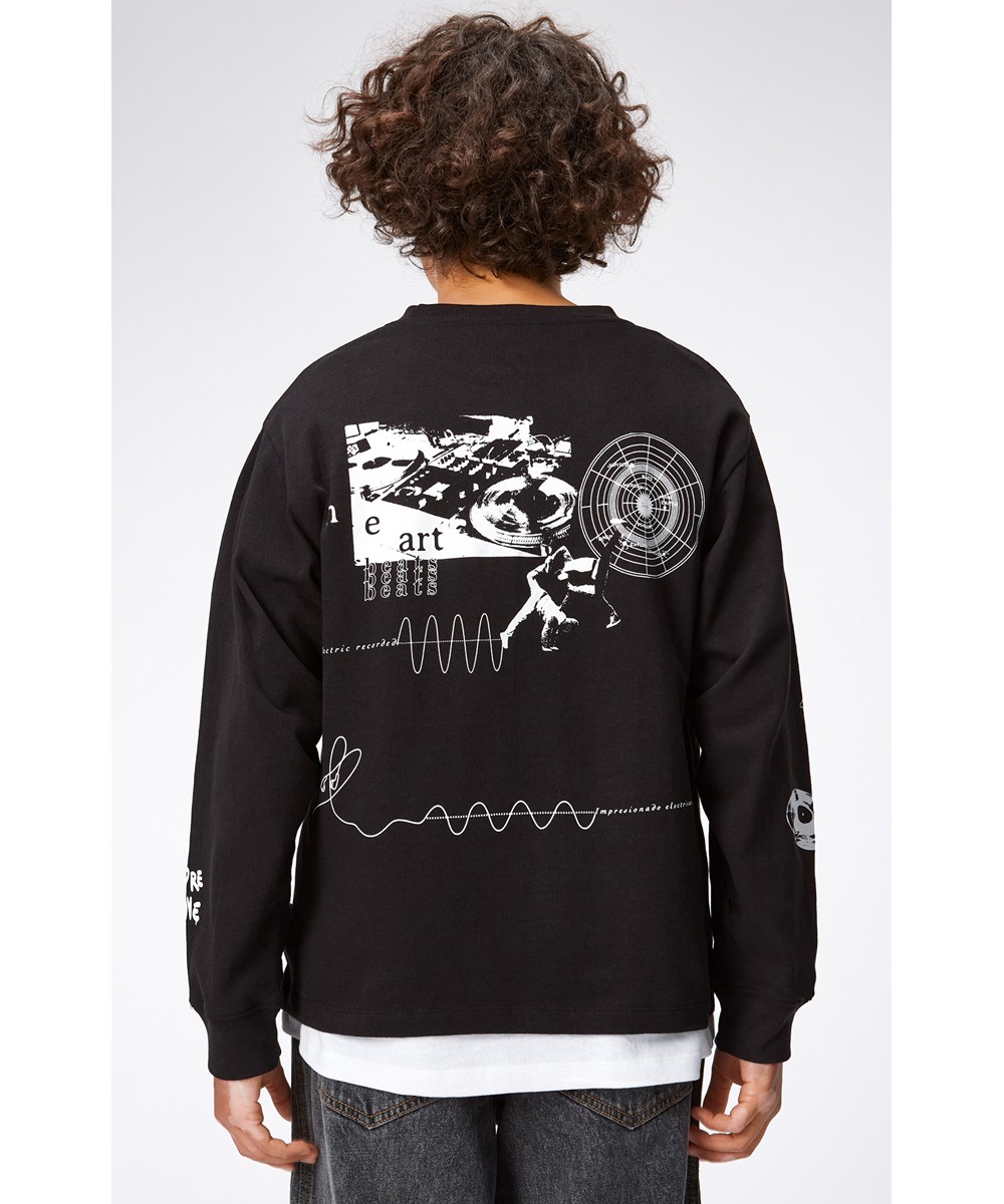 Rube - Music Of Joy - Schwarzes Langarmshirt mit weißem Breakdancer-Placement-Print