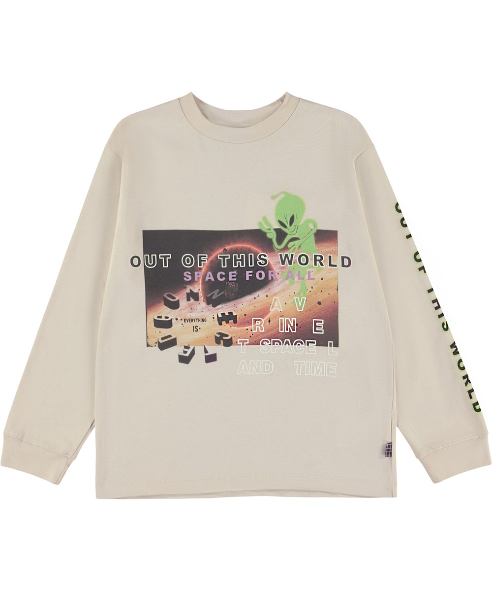 Rube - Sandy - Langarm T-Shirt aus cremefarbener Öko-Baumwolle mit Placement-Space-Print