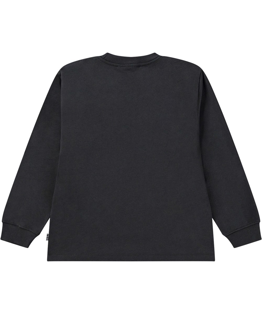 Rube - UAP Encounter - Langärmelige schwarze Bluse aus Öko-Baumwolle mit bedrucktem UFO-Design.