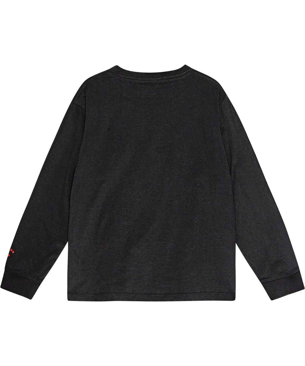 Rube - World Play - Langärmelige schwarze Bluse aus Öko-Baumwolle mit dem Aufdruck "World Play".