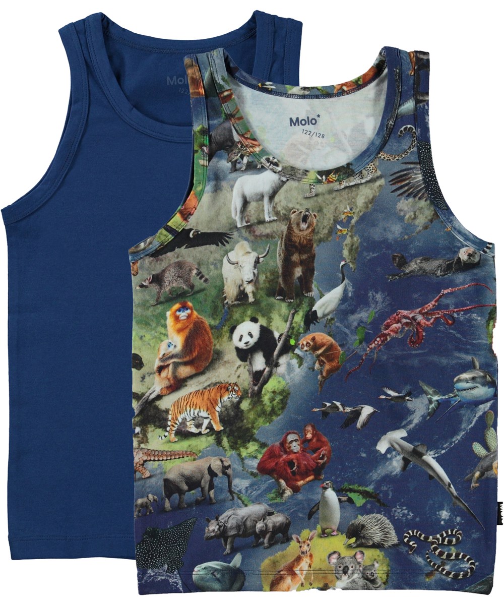 Jayden 2-pack - Indigo Animal - Unterhemden mit dunkelblauem Tiere-Print