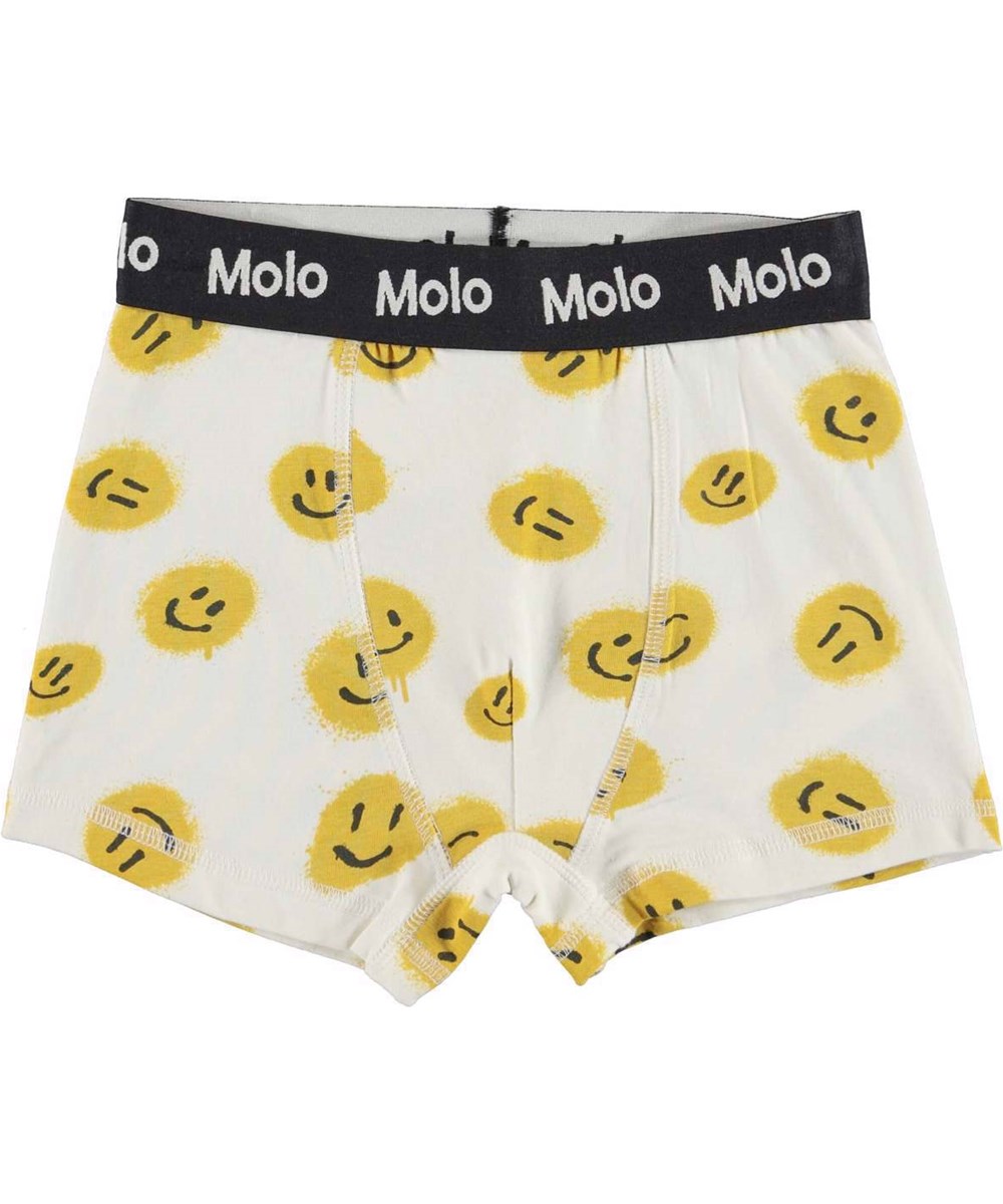 Justin 2-pack - Ivory Smiles - Boxershorts im 2er-Pack mit weißem und gelbem Smiley-Print.