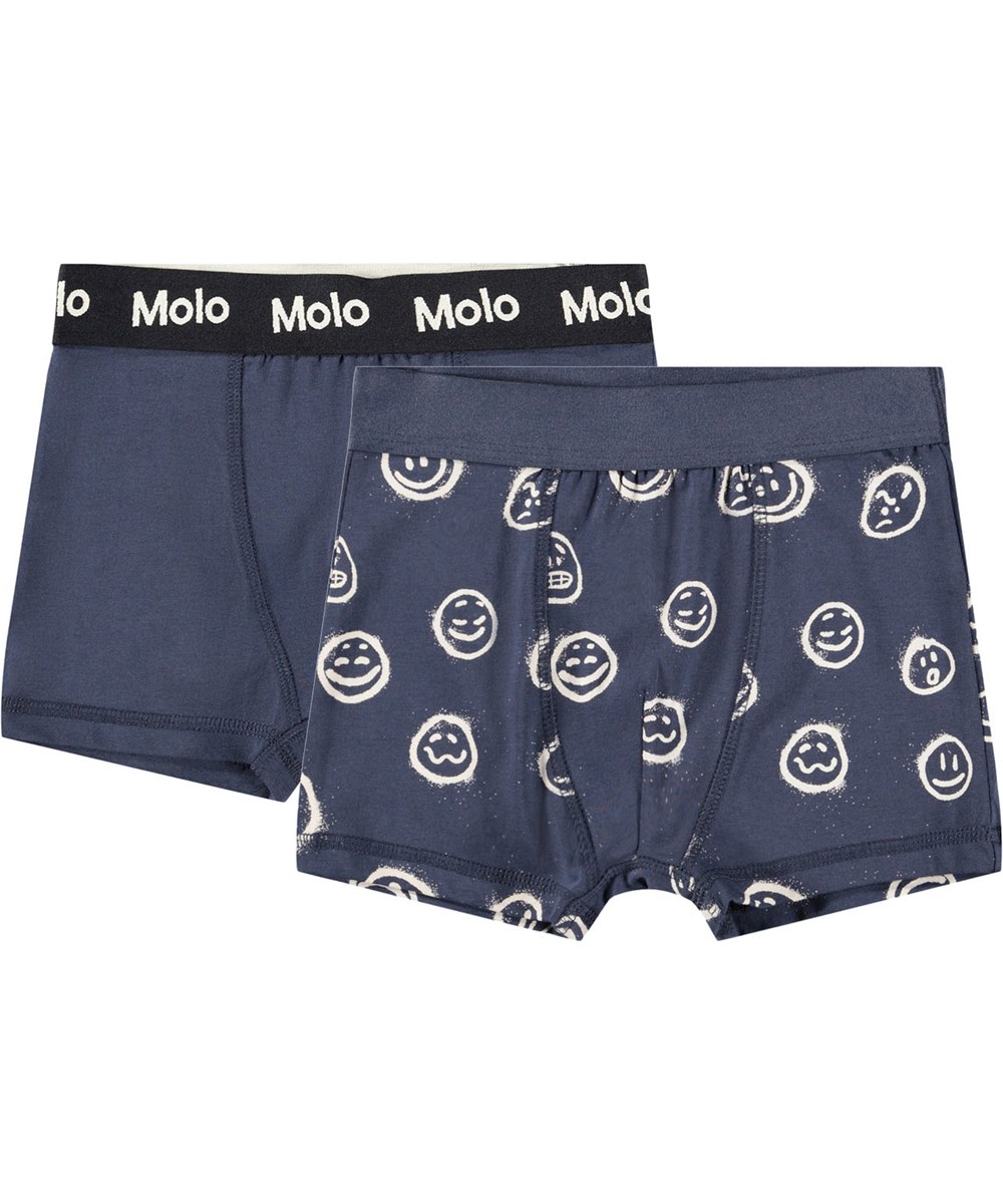 Justin 2-pack - Moods Blue - 2er-Pack Kinder-Boxershorts aus weicher, biologischer Baumwolle mit einem breiten elastischen Bund für eine bequeme Passform.