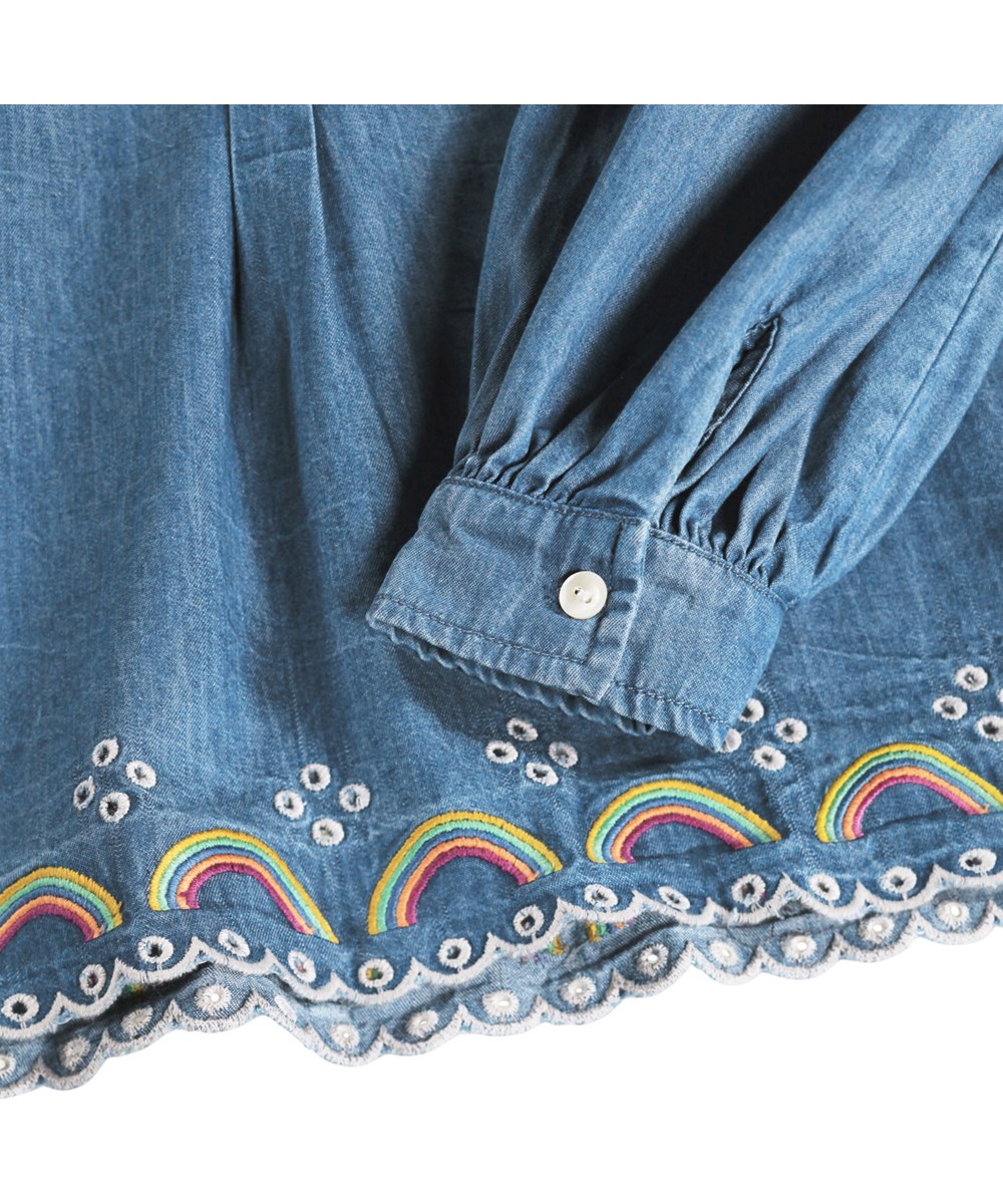 Reanna - Wonder Rainbow - Blaues Jeanshemd für Kinder aus Öko-Baumwolle