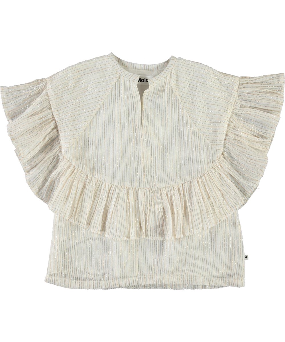 Renee - Metalic Stripe - Weißer Pullover mit Metallic-Streifen