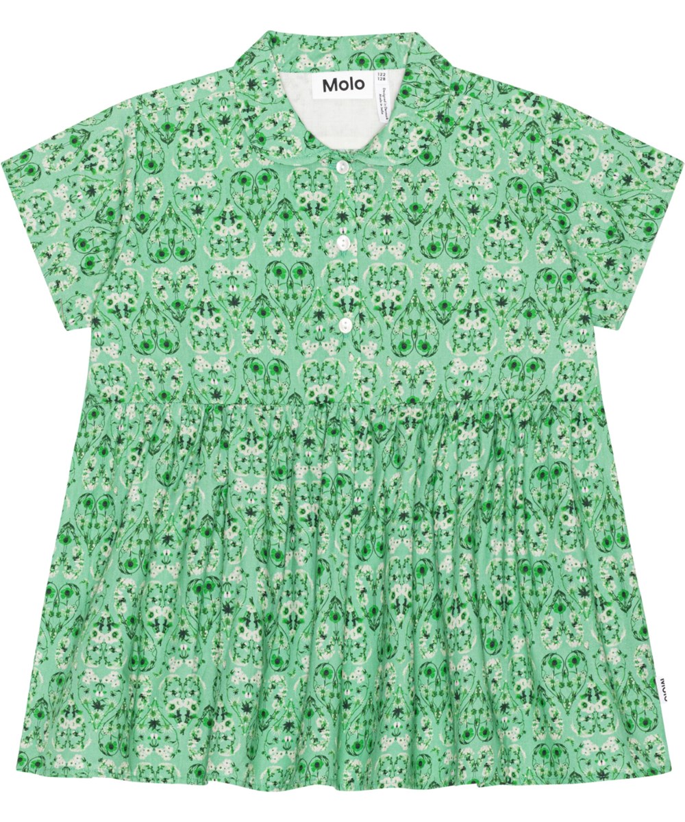 Reva - Notes Of Green - Grüne Kurzarm-Hemdbluse aus Öko-Baumwolle mit Blumendruck