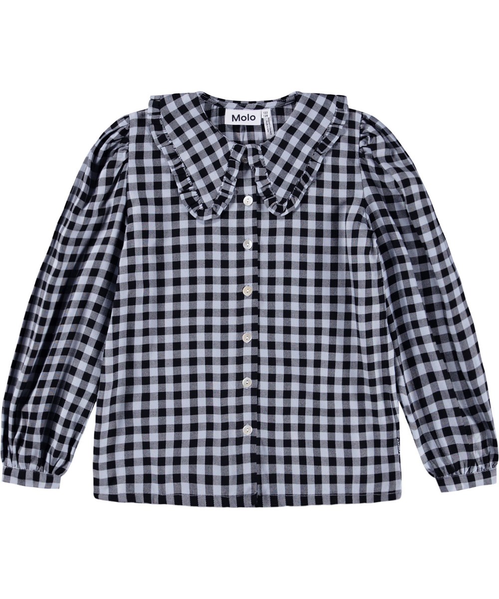 Robbin - Moon Gingham - Blau-schwarzes kariertes Hemd für Kinder aus Viskose.