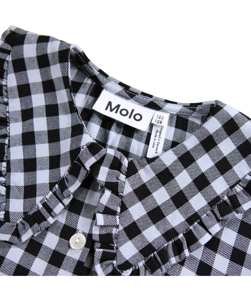 Robbin - Moon Gingham - Blau-schwarzes kariertes Hemd für Kinder aus Viskose.