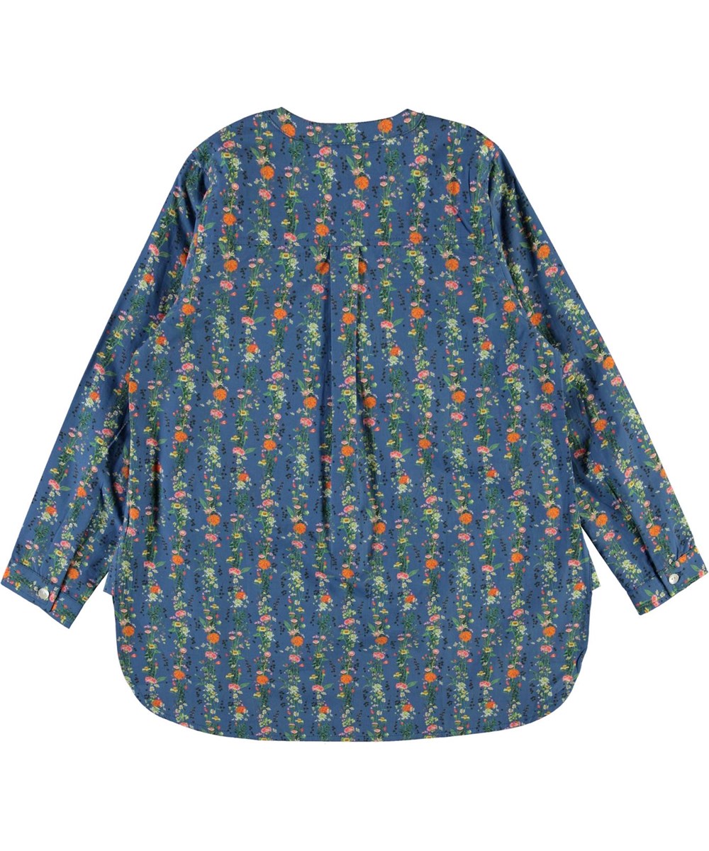 Runaris - Vertical Flora Mini - Blaues Hemd mit Blumendruck