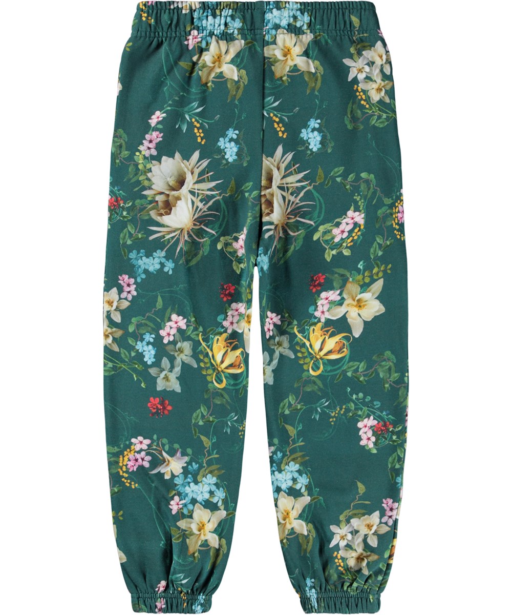 Adan - Green Paisley - Grüne Jogginghose für Kinder aus Öko-Baumwolle mit Blumenmuster.