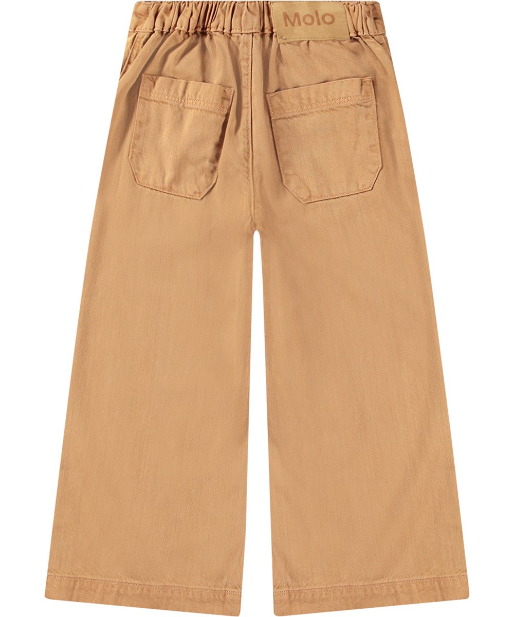 Adelyna - Brown Sugar - Bequeme braune 70er-Jahre-Hose mit elastischem Rücken für eine gute Passform.