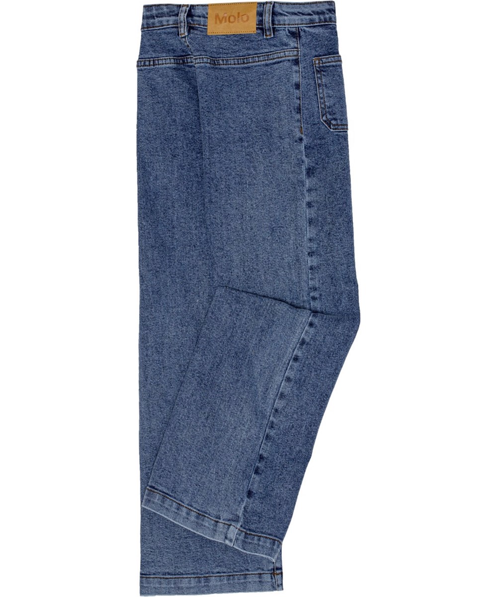 Adina - Stone Lapis Blue - Denimblaue 70er-Jahre-Jeans aus Öko-Baumwolle mit ausgestellter Silhouette.