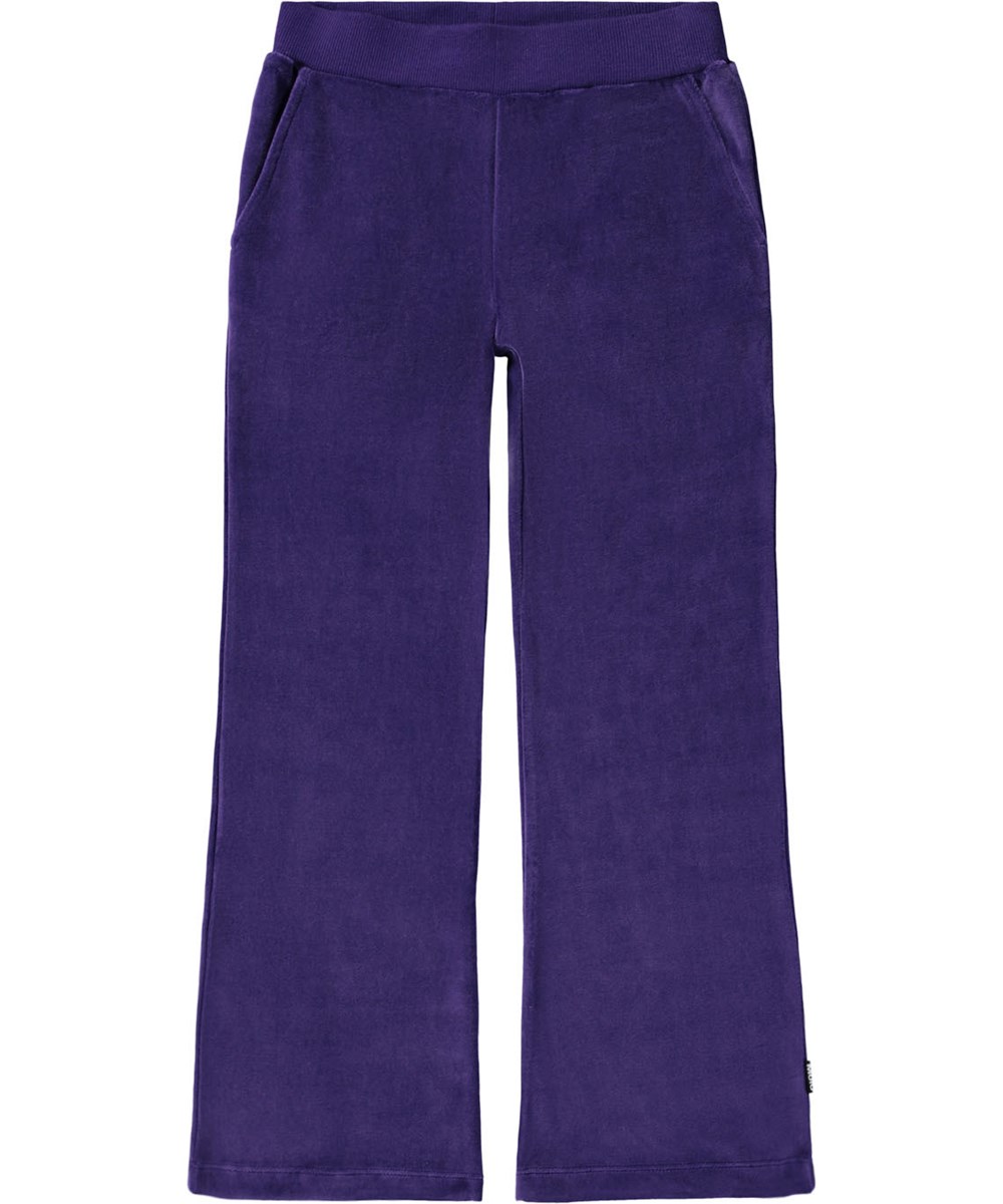 Adoria - Space Purple - Lila Samthose für Kinder aus einer weichen Baumwollmischung in Trompetenform.