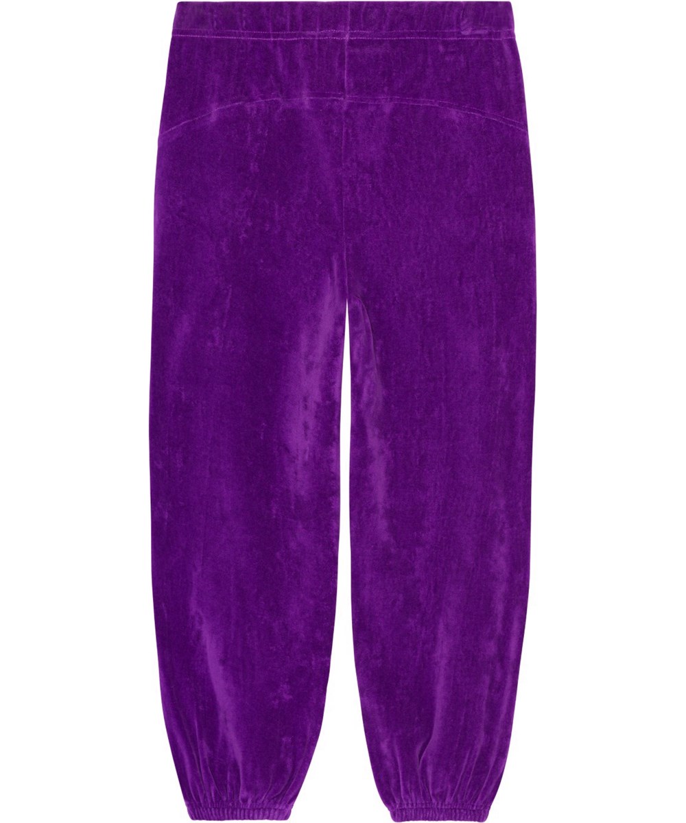 Adriana - Purple Dusk - Lila Velourshose mit Molos-gesticktem Kleeblatt