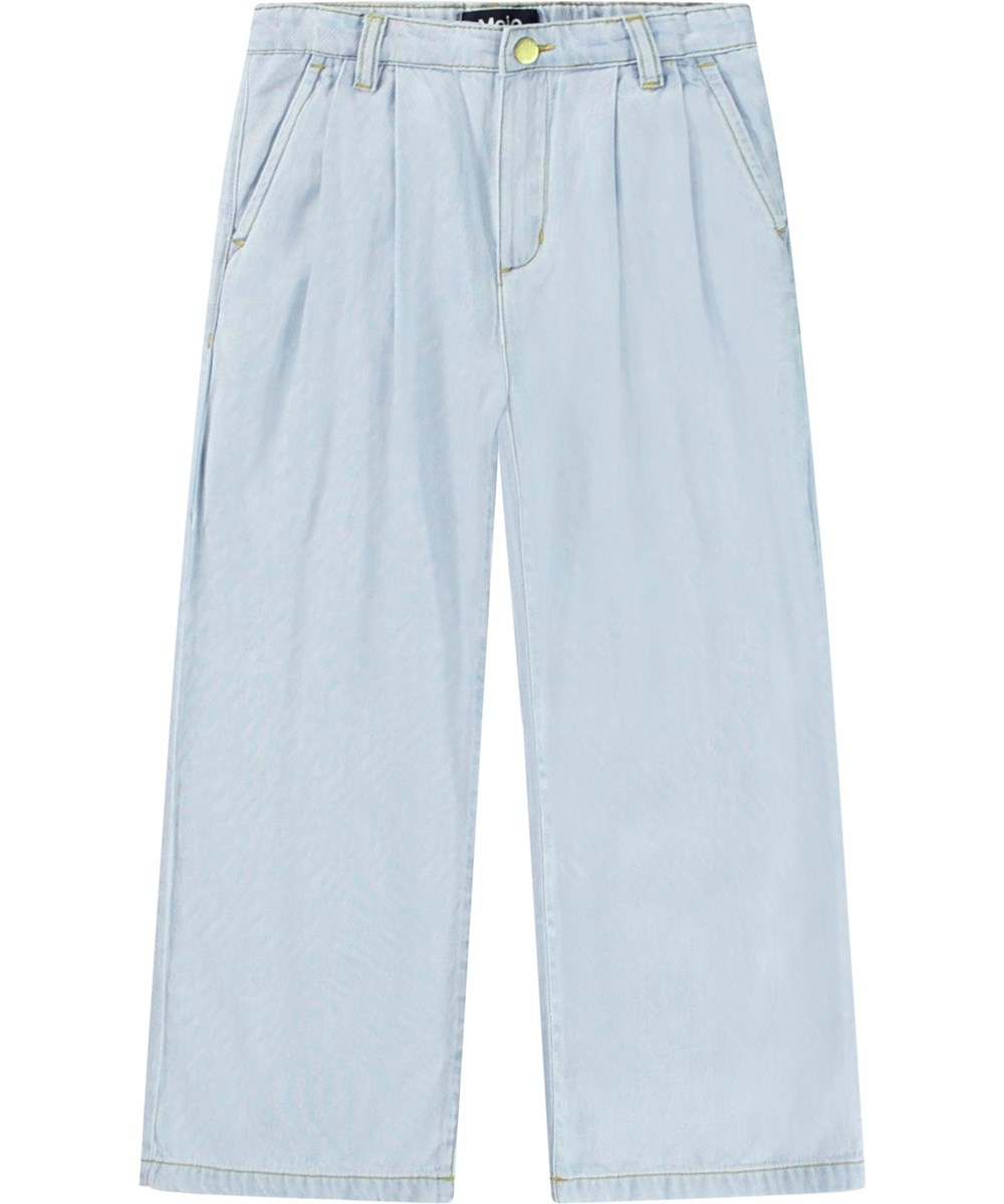 Aeisha - Bleached Drapy - Breite hellblaue Jeans aus weicher Baumwolle für Kinder.