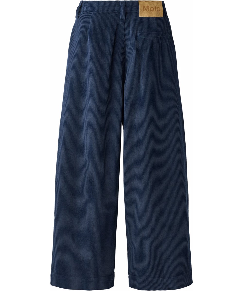 Alaine - Galaxy Blue - Dunkelblaue Hose für Kinder aus weichem Baumwoll-Velvet in lockerer Passform.