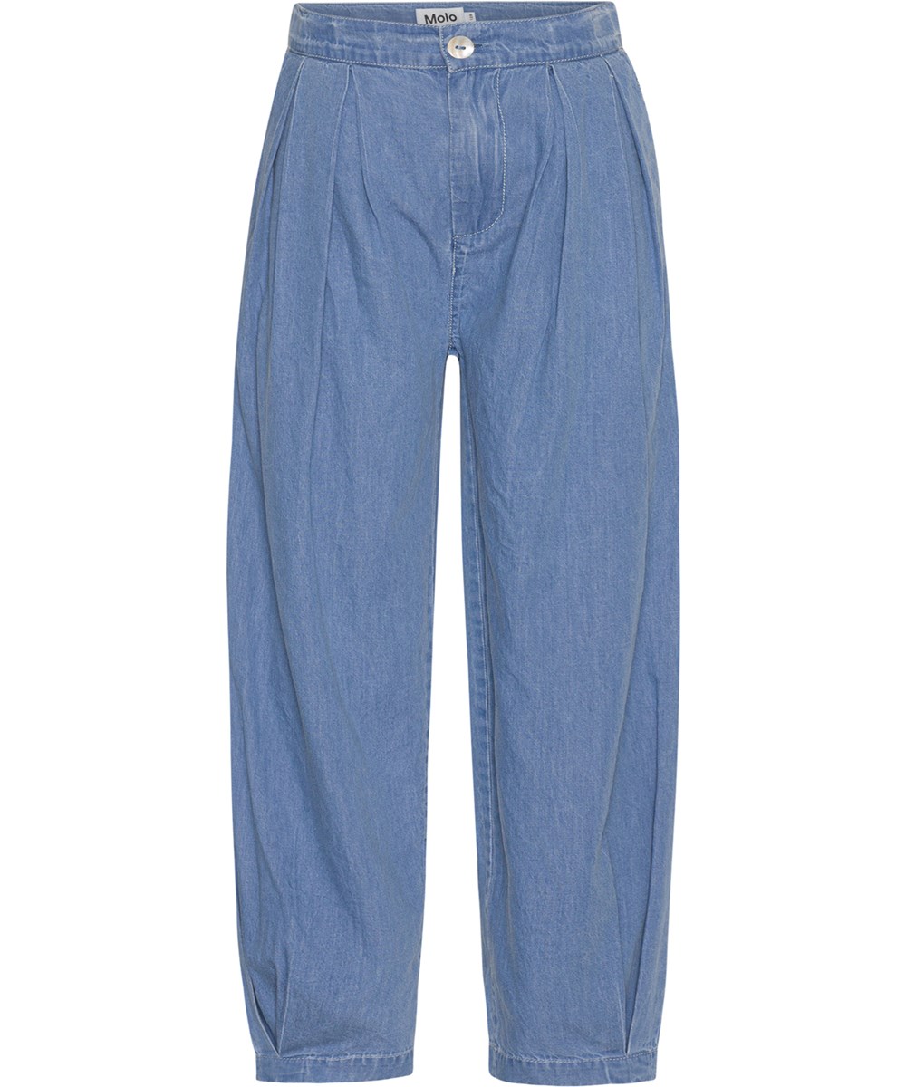 Aleen - Light Chambrey - Blaue Öko-Hose mit Falten