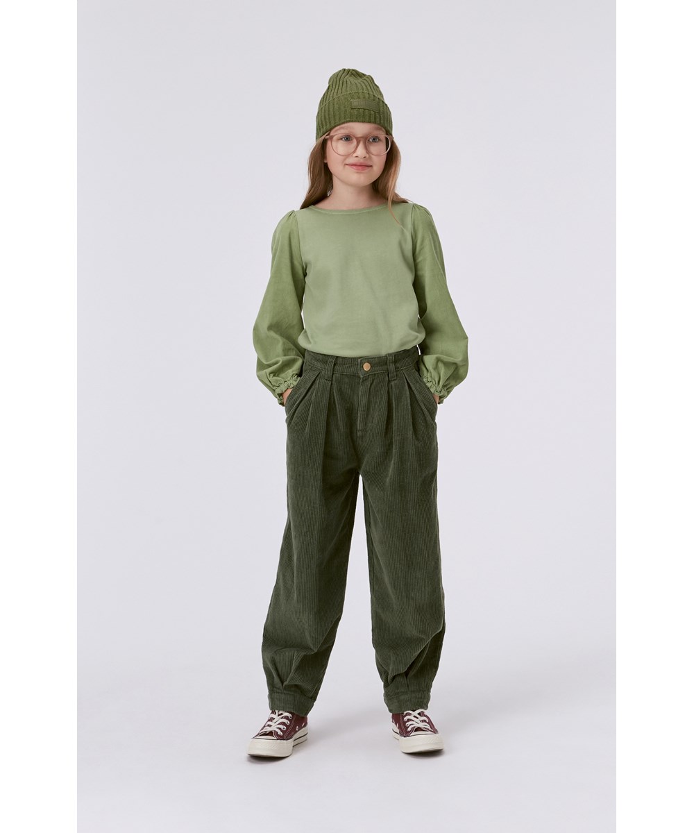 Aleen - Moss Green - Grüne Hose aus geripptem Samt